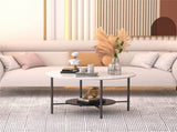 White Real Marble Round Coffee Table w/ Open Storage Modern Living Accent Table V767-JJ-XZ313-V1