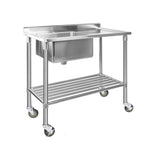 Cefito Stainless Steel Sink Bench Kitchen Work Benches Bowl Wheels 304 SSKB-SINK-WHEEL-L100