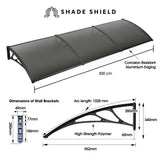 SHADE SHIELD 3x1m Aluminium Exterior Awning, Black DIY External UV Rain Protection Grey Tinted V219-OAWFIXSS31GA