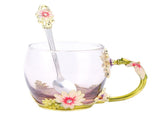 Glass Cup Innovative Flower Tea Cup with Spoon Drink Mug Birthday Christmas Festive GiftsGreen V1294-YM0901-3118210111813