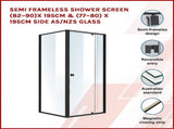 Semi Frameless Shower Screen x 195cm Side AS/NZS Glass V63-824541