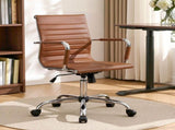 Artiss Office Chair Conference Chairs PU Leather Mid Back Brown OCHAIR-H-8147-BR