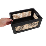 Black Wooden Crate with Bamboo Weave Vintage Style Storage Box for Desk and Shelf V1366-AZ2-W-18816