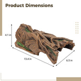 Reptile Hide and Basking Platform, 13.4" x 6.3" x 4.1" Hollow Log Hideout for Snake Lizard Gecko, V1369-AZ3-W-08812
