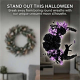 Magical Halloween Moon Cat Wreath Light up Door Crescent Floral Spooky Ruffled Fabric Porch Entryway V1366-AZ2-W-15307