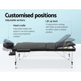 Zenses Massage Table 75cm Portable 3 Fold Aluminium Beauty Bed Black MT-ALUM-GA301-BK-75