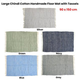 Large Chindi Cotton Handmade Floor Mat with Tassels 90 x 150 cm Silver V442-BZO-FLOORR-LARGECHINDI-SILVER-RE