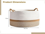 Cotton Woven Basket with Handles, 15.7" x 13" Large Cotton Rope Woven Storage Basket for Organizing, V1369-AZ3-W-08589