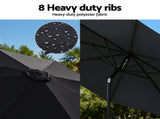 Instahut Outdoor Umbrella 2.9m Market Umbrella with Base String Light Black XFEL-UMB-FLAP-51-BK