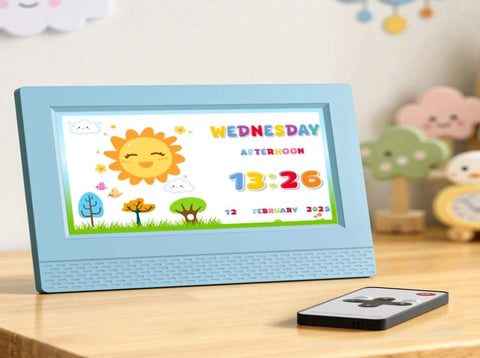 Artiss 7" Digital Day Clock Calendar Alarm LCD Children Sleep Trainer Clocks Blue DDC-7INCH-KID-BU