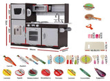 Keezi Kids Play Kitchen Pretend Toy Kitchen With Wooden Play Food Set PLAY-WOOD-MODERN-3IN1