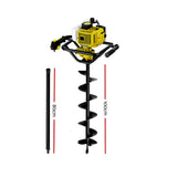 Giantz 90CC Post Hole Digger 200mm Petrol Drill Auger Extension Bits DI-YE-ES88-AUG200