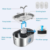 304 Stainless Steel Pet Water Fountain, 3.2L Oval Design with Dual Water Flow, Ultra-Quiet Automatic V1341-ZY-U2JP4ZL9-B