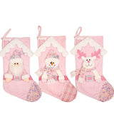 Christmas Stocking Pink Snowman Reindeer 18 Inches Xmas Stockings Holiday Christmas Decoration Gifts V1366-AZ2-W-13359