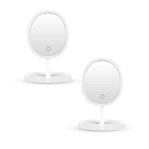 SOGA 2X 26cm White Oval Smart LED Makeup Bedroom Table Vanity Mirror Tricolor Adjustable Light MIRRORE10X2