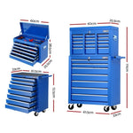 Giantz Tool Chest and Trolley Box Cabinet 16 Drawers Cart Garage Storage Blue TB-16DR-BL