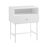 Sarantino Cecil Slender Fluted Bedside Table - White TBL-18F-4YQ-WH