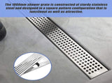 1000mm Bathroom Shower Stainless Steel Grate Drain w/Centre outlet Floor Waste Square Pattern V63-832821