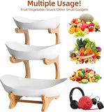 CARLA HOME 3-Tier Plastic Fruit Bowl Basket with Bamboo Stand for Kitchen Counter, Snack Tray, V178-36196