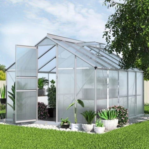 Green Fingers Greenhouse 3x2.5x1.95M Aluminium Polycarbonate Green House Garden Shed GH-ALU-C-302X250-AB