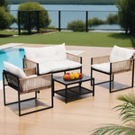 Gardeon 4 Seater Outdoor Sofa Set 4PCS Table Chair Set Garden Patio Furniture ODF-SOFA-4PCS-ROPERAT-BK