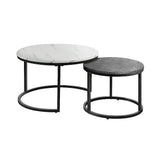 Set of 2 Coffee Table Round Marble Nesting Side End Table Furniture V63-848251