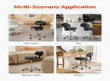 Round Rolling Stool, PU Leather Rolling Stool with Backrest, 360&deg Swivel Drafting Stool with V952-YDHSJSYXYKBWDYI0TV0