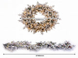 Christabelle Snowy Dorchester Christmas 2pc Set 1.2m Large Christmas Wreath and Garland with LE CMB-NATSD-L-WG
