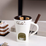 Tealight Fondue Set, Ceramic Melting Pot for Chocolate and Dessert Beige V1237-ZY-203-0335