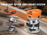 Wood Router, 1.25HP 800W, Compact Wood Trimmer Router Tool, 30000RPM Max Speed 6 Variable Speeds, V952-YXKXBJ710W65AZLFEV3