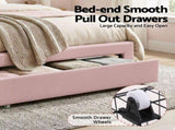 Artiss King Single Bed Frame with 1 Storage Drawers Upholstered Velvet Platform Bed LED Headboard BFRAME-G-GLOW-KS-PK-AB
