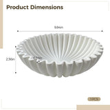 Ruffle Decorative Bowl Large, Resin Sculpture with Flowing Ruffle Design, Marble Texture, White V1370-AZ4-16717