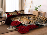 Leopard Rose Noir Quilt / Doona / Duvet Cover set V745-AQ044129K3