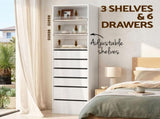 Artiss 2x Chest of 6 Drawers Tallboy Cabinet Adjustable Shelf White FURNI-N-CDR-6D3S-WHX2