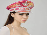 shiny rhinestone captain hat, unisex party hat, adjustable sequin hat, Mardi Gras hat, Valentine's V1102-129-88908-PNK-L