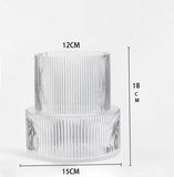 Transparent Modern Two-Tier Ribbed Glass Vase - Elegant Cylindrical Flower Centrepiece for Home V888-ELOSUNG32844