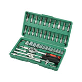 46-Piece Automotive Repair Tool Set - Carbon Steel Ratchet Wrench Socket Kit - 1/4 Inch Drive with V888-ELOSUNG50891