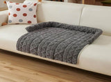 Dark Grey Pet Sofa Protector & Calming Bolster Bed with Cable Knit - 75x75CM Thickened Non Slip V888-ELOSUNG45691