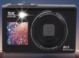 5K HD Dual Screen Digital Camera Point and Shoot Selfie Camera with LED Fill Light - Black V1263-JX-6753-1