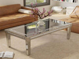 Silver Mirrored Coffee Table with Crushed Crystal Diamond Inlay Rectangular Center Table for Living V767-CJ-Z1831