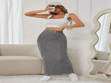 Ribbed Maxi Skirt Women'S Maxi Skirt Black Maxi Skirt Beige Maxi Skirt Trendy - Black - Size L V1403-942-67739-BLK-L