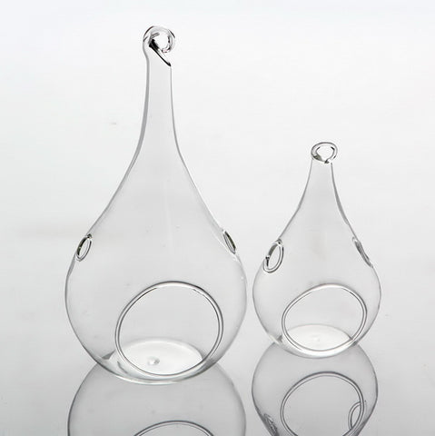 4 Pack of Hanging Clear Glass Tealight Candle Holder Tear Drop Pear Shape - 12cm High - Terrarium V382-TRDRPSMLX4