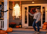 Halloween Hanging Swinging Ghost Decoration with Maple Leaf Vines, Remote Controlled LED Light, V1366-AZ2-W-24747