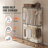 VEVOR Heavy Duty Clothes Rack, Rolling Clothing Garment Rack with 3 Storage Tiers, 2 Rods and 2 V952-JYKCYJ3848123WVQNV0