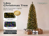 Christabelle 1.8m 6ft Pencil Pine Christmas Tree Pre Lit Multi Function LED Slim Artificial Ind 112_WFLPP6