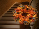 Christmas decorative wreath45 cm in diameter, adorned with Yellow pumpkins, pinecones, and maple V888-ELOSUNG56815