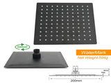 WELS Matt Black 8" Shower Head 3 Modes Handheld Gooseneck Arm Square 2in1 Set Twin Taps V1233-A702BHS002M4CBKSS108BCPF0272BK