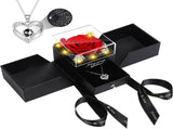 Preserved Red Real Rose Flowers in Box with I Love You in 100 Languages Necklace - Unique Gift for V1258-DP02-C-1058