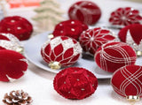 8cm Flocked Christmas Balls Ornament Set with Rhinestones and Glitter, 12-Piece Holiday Hanging V1341-ZY-EMHWH3XR-RED