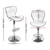 Artiss 2x Bar Stools Gas Lift Leather Seat White BA-TW-NEW4045-WHX2